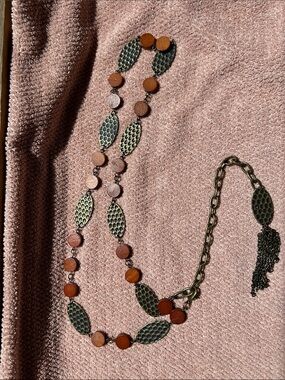 Wood and Antique Gold-Tone Link Necklace